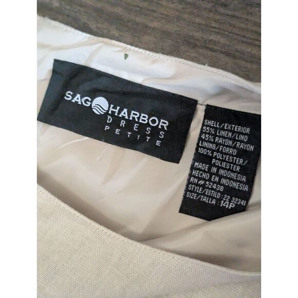 Sag Harbor Petite 14P Linen Sheath Dress Embroidered Eyelet Beige Tan Minimalist - Picture 5 of 8